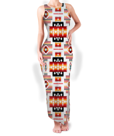 Pattern Native Round Neck Double Slit Sundress