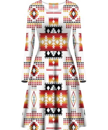 White Pattern Native Long Sleeve Dress