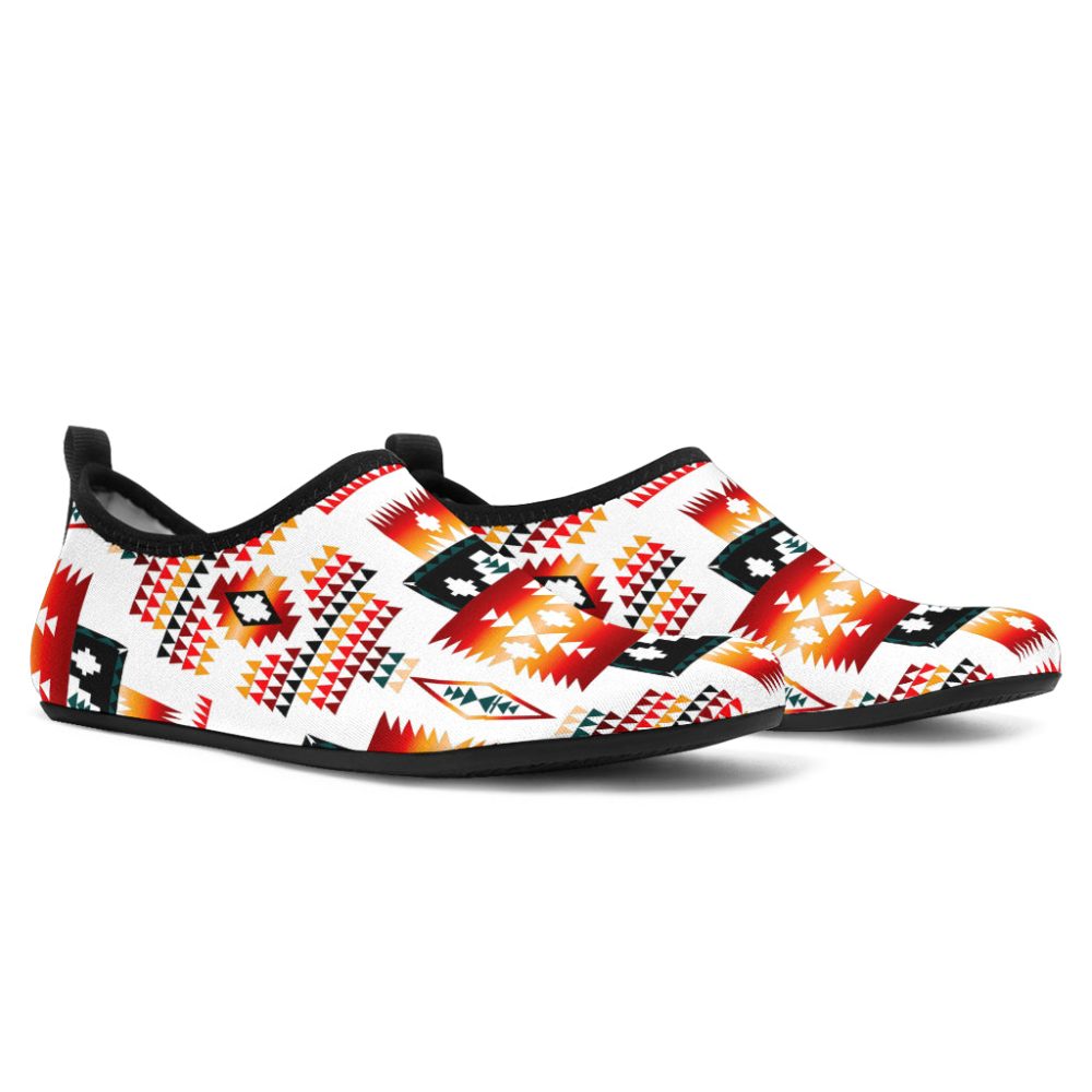 White Tribes Pattern Native American Aqua Shoes