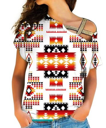 White Tribes Pattern Native American Cross Shoulder Shirt