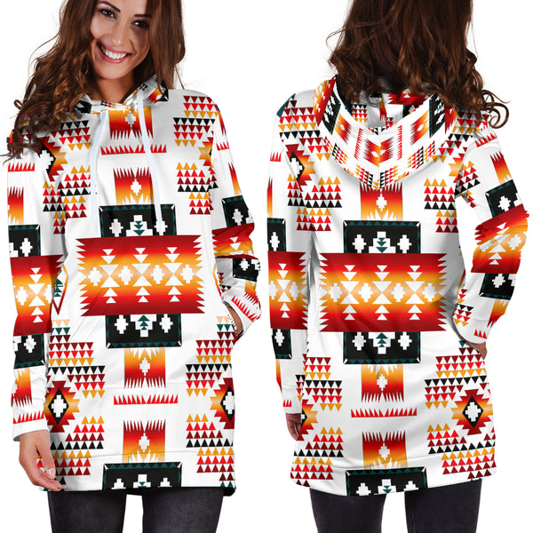 White Tribes Pattern Native American Hoodie Dress - Image 3
