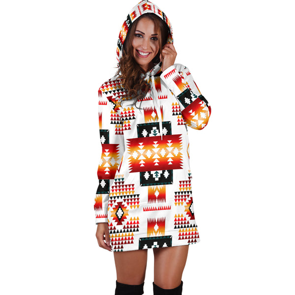White Tribes Pattern Native American Hoodie Dress - Image 4