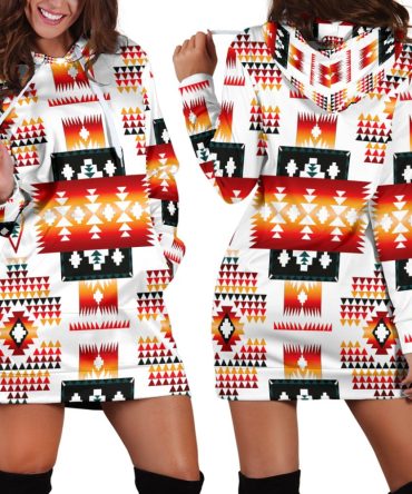 White Tribes Pattern Native American Hoodie Dress