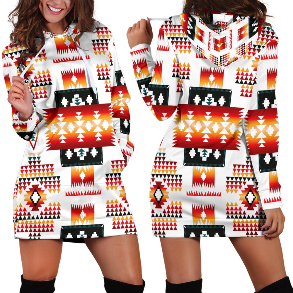 White Tribes Pattern Native American Hoodie Dress