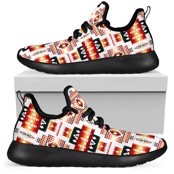 White Tribes Pattern Native American Mesh Knit Sneakers - Image 3