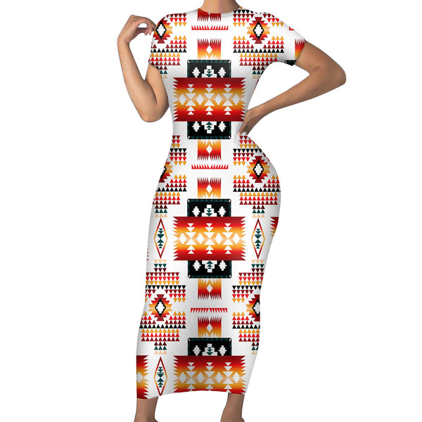 White Tribes Pattern Native American Short-Sleeved Body Dress - Image 2