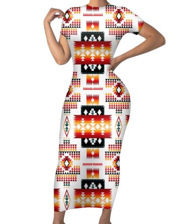 White Tribes Pattern Native American Short-Sleeved Body Dress