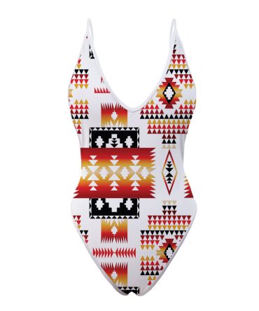 White Tribes Pattern Native American Women?s One Piece High Cut Swimsuit