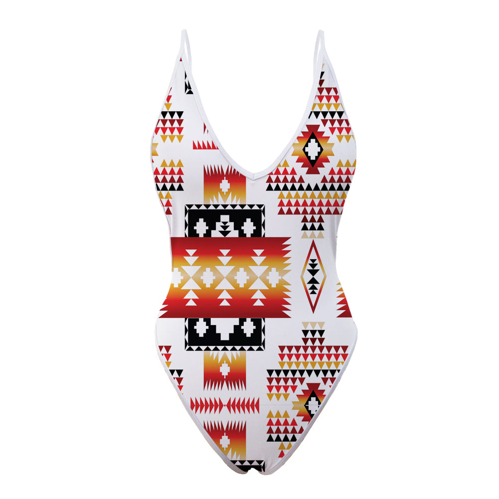 White Tribes Pattern Native American Women?s One Piece High Cut Swimsuit