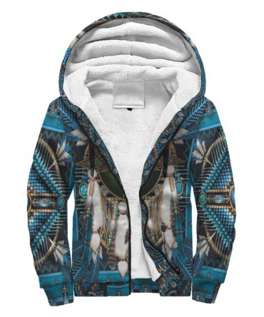 3D Barred Owl Mandala Blue Native American Sherpa Hoodie