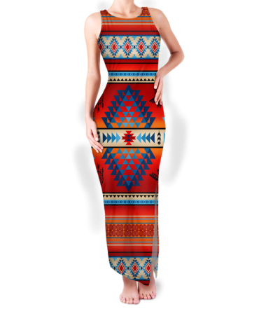 Pattern Native Round Neck Double Slit Sundress