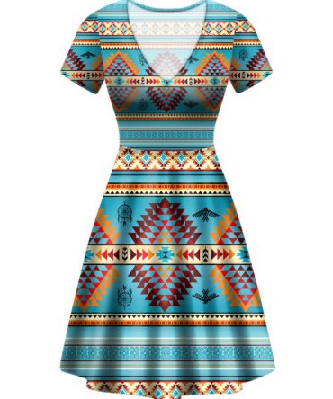 Blue Thunderbird Neck Dress