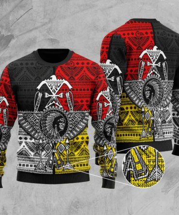 Chief Thunder Bird Feather Native American Sweater