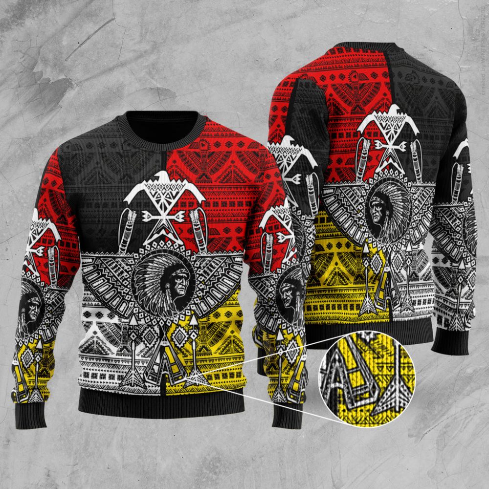 Chief Thunder Bird Feather Native American Sweater