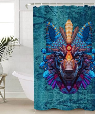 Native American Colorful Wolf Shower Curtain