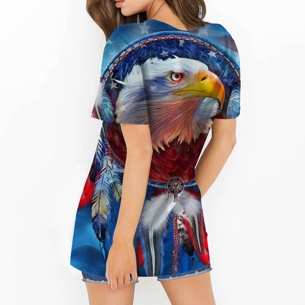 Native American DreamCatcher Eagle Round Neck Hollow Out Tshirt - Image 3