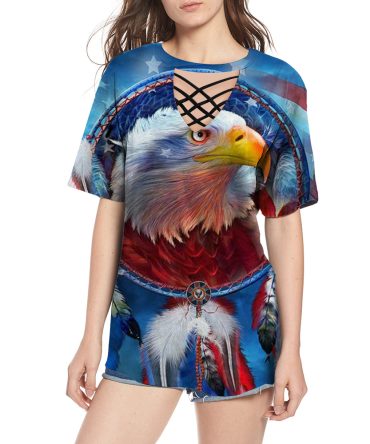 Native American DreamCatcher Eagle Round Neck Hollow Out Tshirt