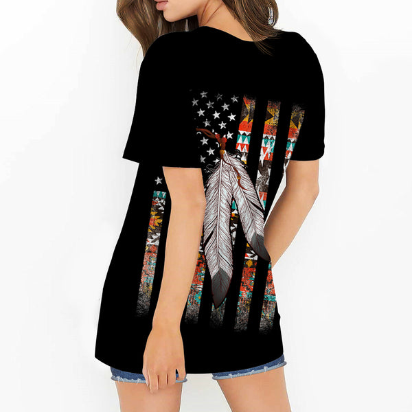Flag Feather Round Neck Hollow Out Tshirt - Image 3