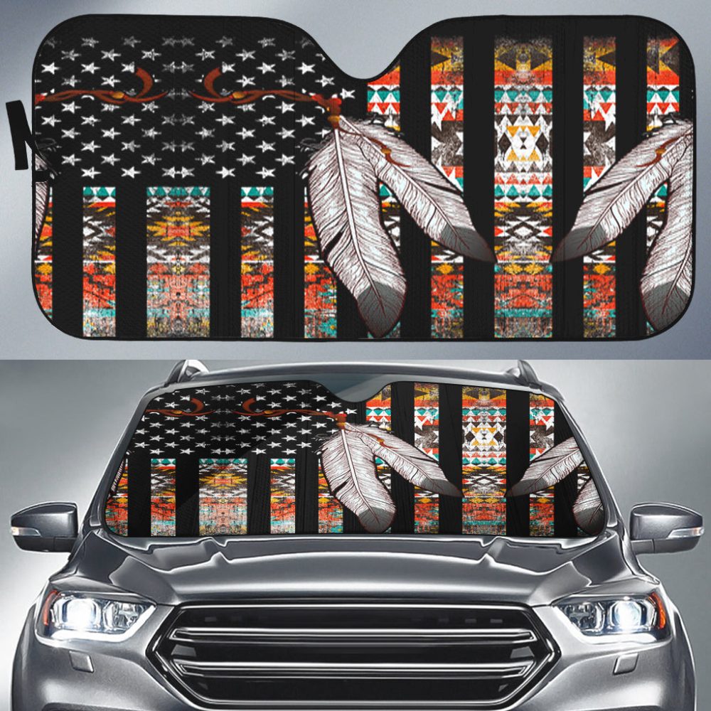 Native American Flag Feather Auto Sun Shades