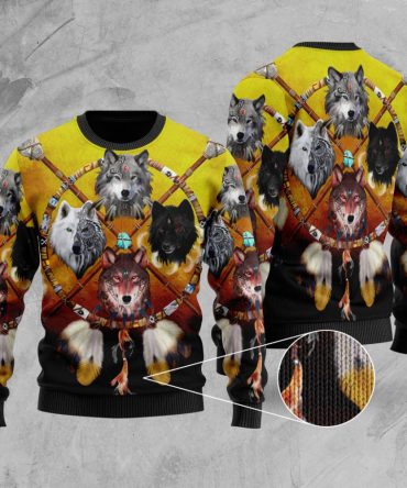 Wolf & Dream Catcher Native American Sweater