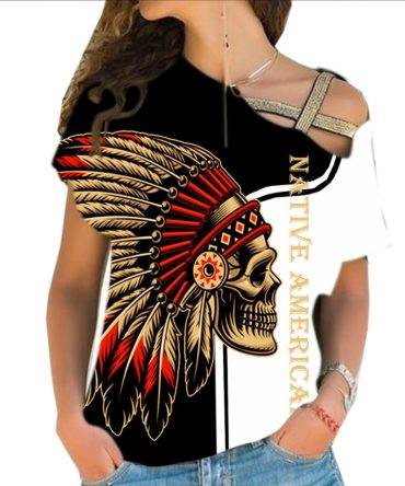 Skull Native American Cross Shoulder Shirt