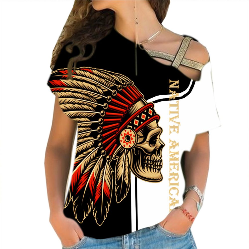 Skull Native American Cross Shoulder Shirt