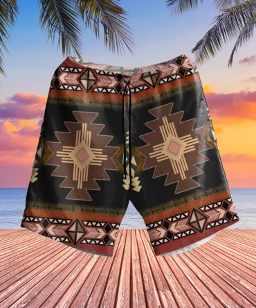 Brown Geometric Native Hawaiian Shorts