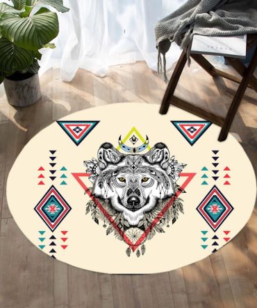Wolf & Pattern Native American Round Carpet