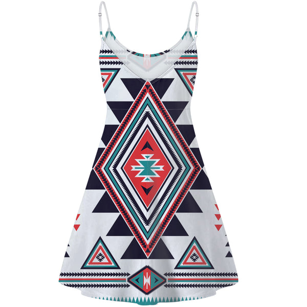 White Geometric Native American Strings Dress - Image 3