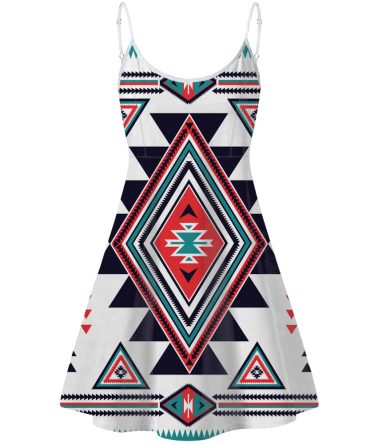 White Geometric Native American Strings Dress