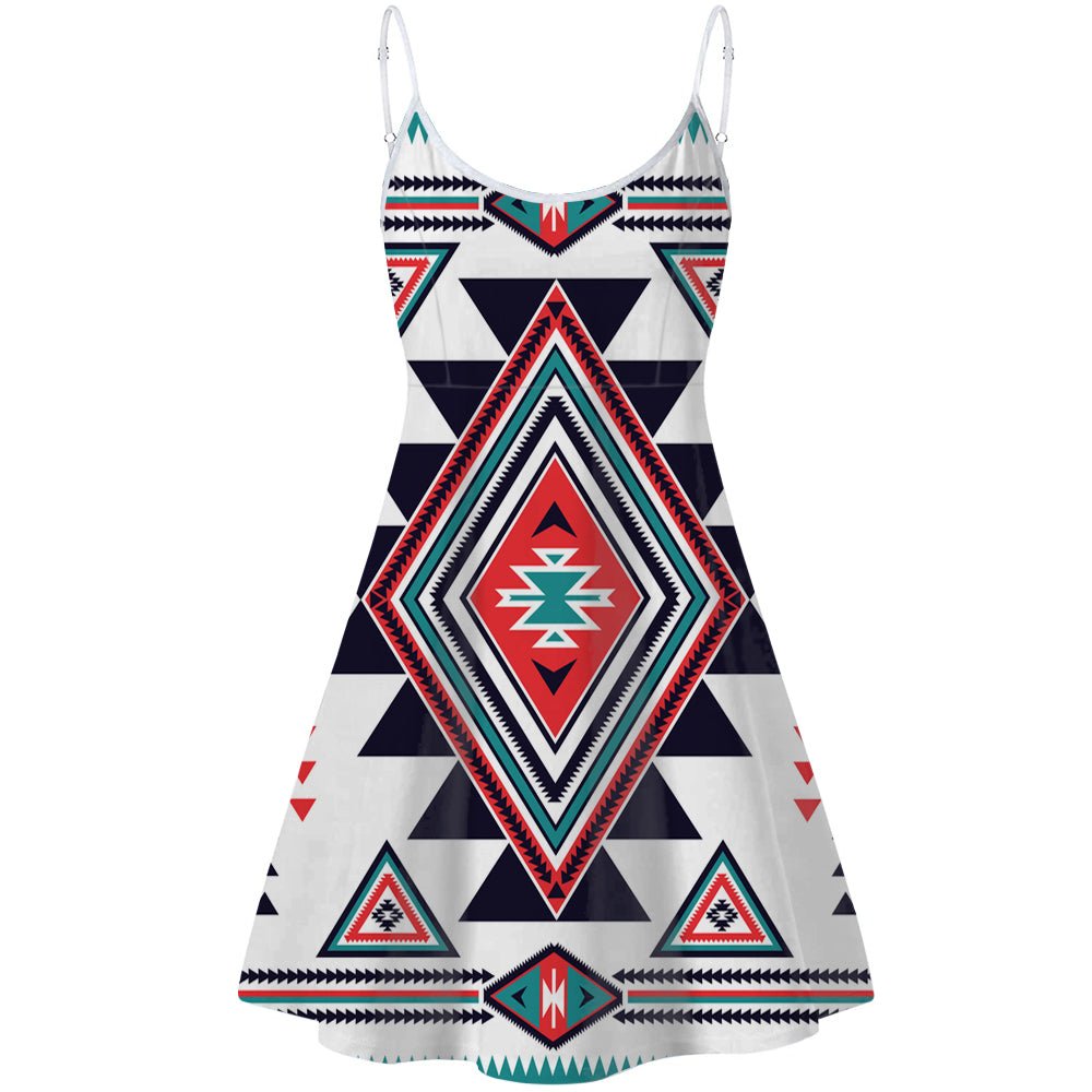 White Geometric Native American Strings Dress