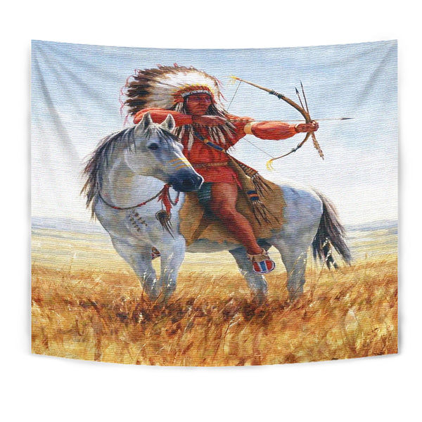 Native American Chief Shooting Bow And Arrow Tapestry - Image 2