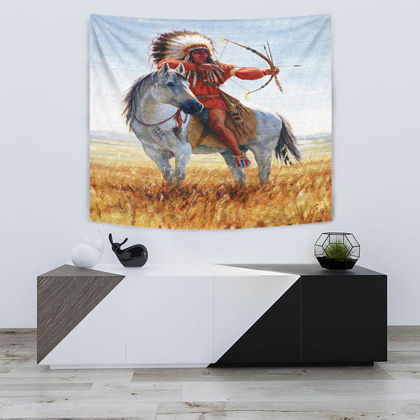 Native American Chief Shooting Bow And Arrow Tapestry - Image 3