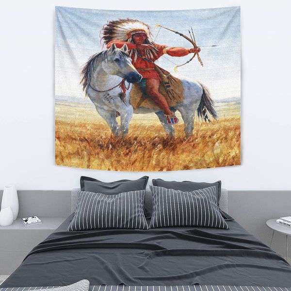 Native American Chief Shooting Bow And Arrow Tapestry - Image 4
