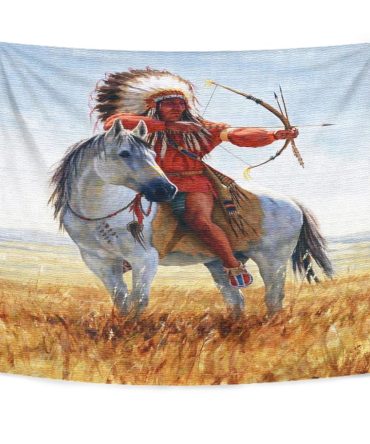 Native American Chief Shooting Bow And Arrow Tapestry