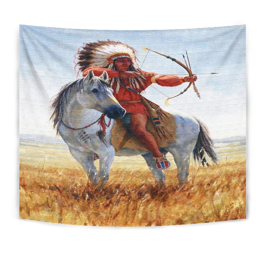 Native American Chief Shooting Bow And Arrow Tapestry