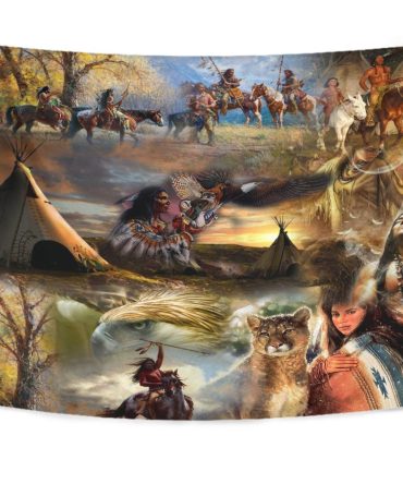 Thunderbird Wolf Horse Native Tapestry