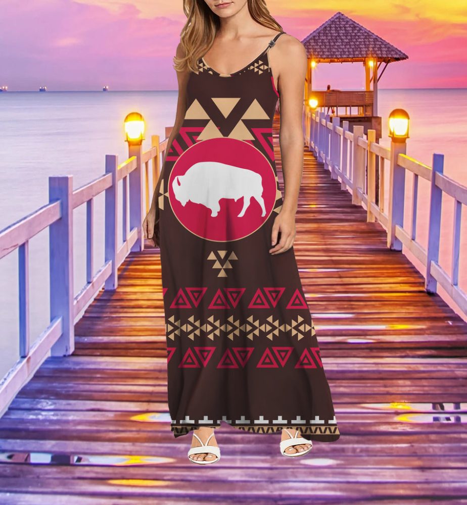 White Geometric Native American Maxi Dress