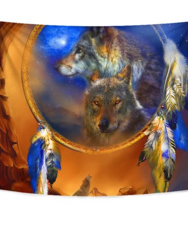 Wolf Dreamcatcher Native American Tapestry