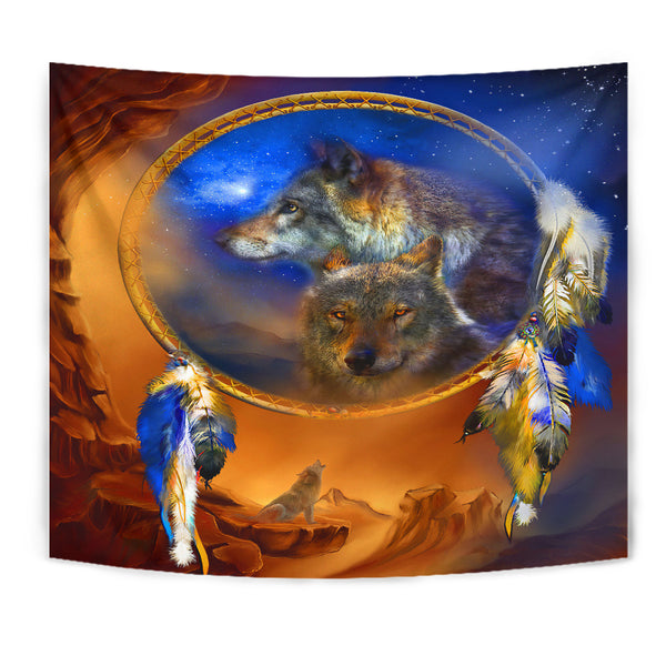 Wolf Dreamcatcher Native Tapestry - Image 2