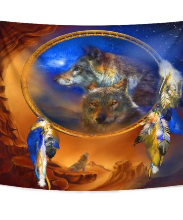 Wolf Dreamcatcher Native Tapestry
