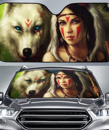 Princess With Wolf 3D Native American Auto Sun Shades