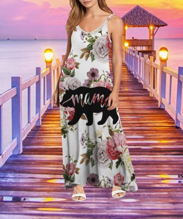 Mama Bear Flower Rose Maxi Dress