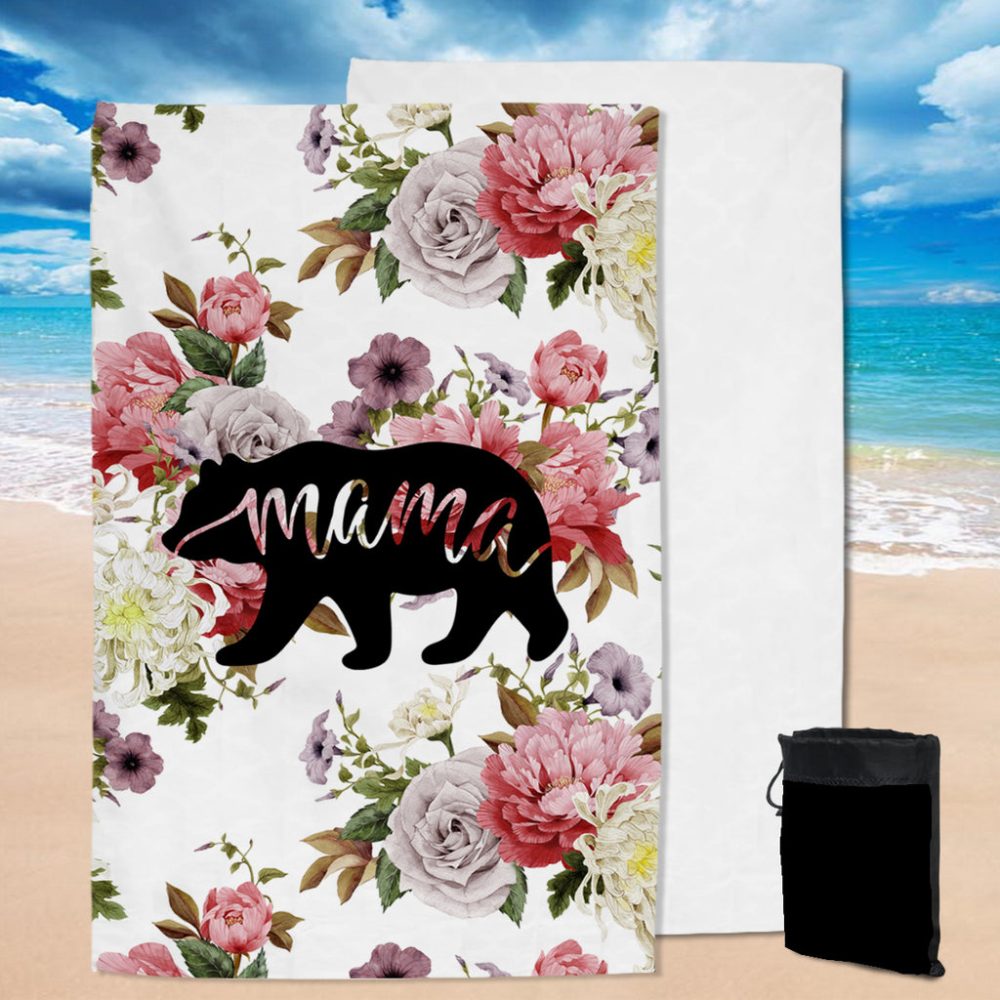 Mama Bear Flower Rose Pool Beach Towel