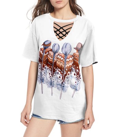 Feather Girls Round Neck Hollow Out Tshirt