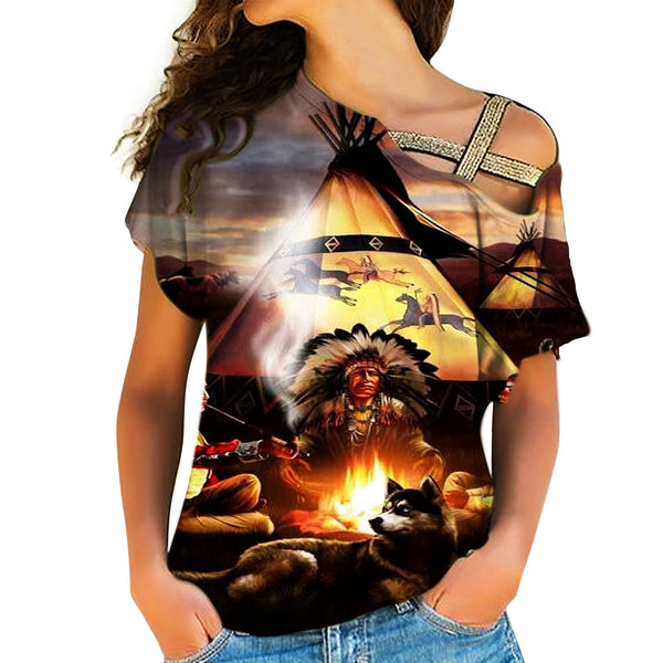 Campfire Native American Cross Shoulder Shirt - Image 2