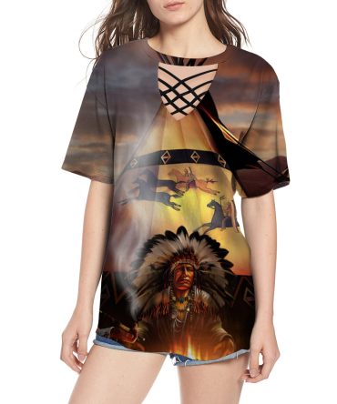 Campfire Native American Round Neck Hollow Out Tshirt
