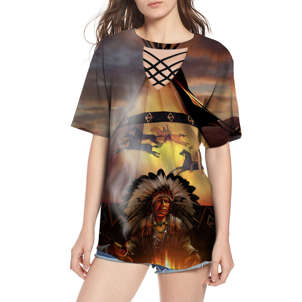 Campfire Native American Round Neck Hollow Out Tshirt