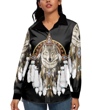 Wolf Dreamcatcher Feather 3D Long Sleeve Blouse