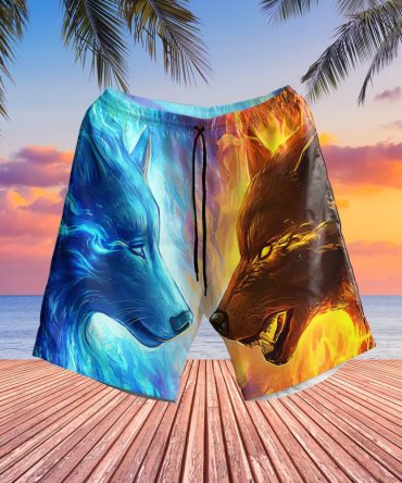 Ice Fire Wolf Hawaiian Shorts
